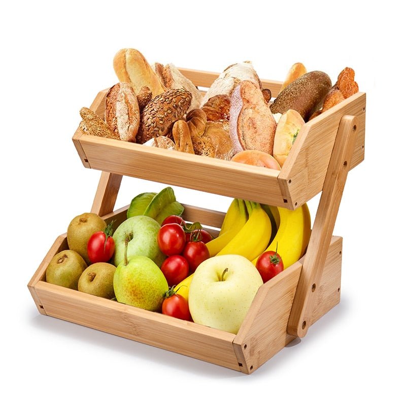 Fruit Basket 2 Tire Bamboo Storage Shelf Breathable Removable Food Container Kitchen Fresh Fruit Vegetable Accessories - DunbiBeauty, LLC