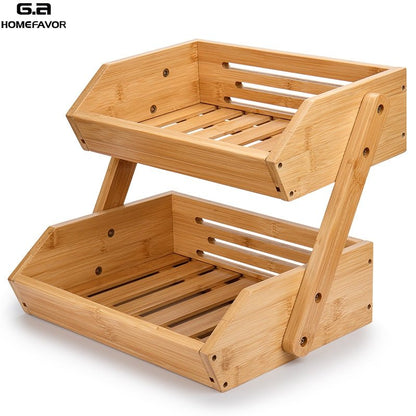 Fruit Basket 2 Tire Bamboo Storage Shelf Breathable Removable Food Container Kitchen Fresh Fruit Vegetable Accessories - DunbiBeauty, LLC