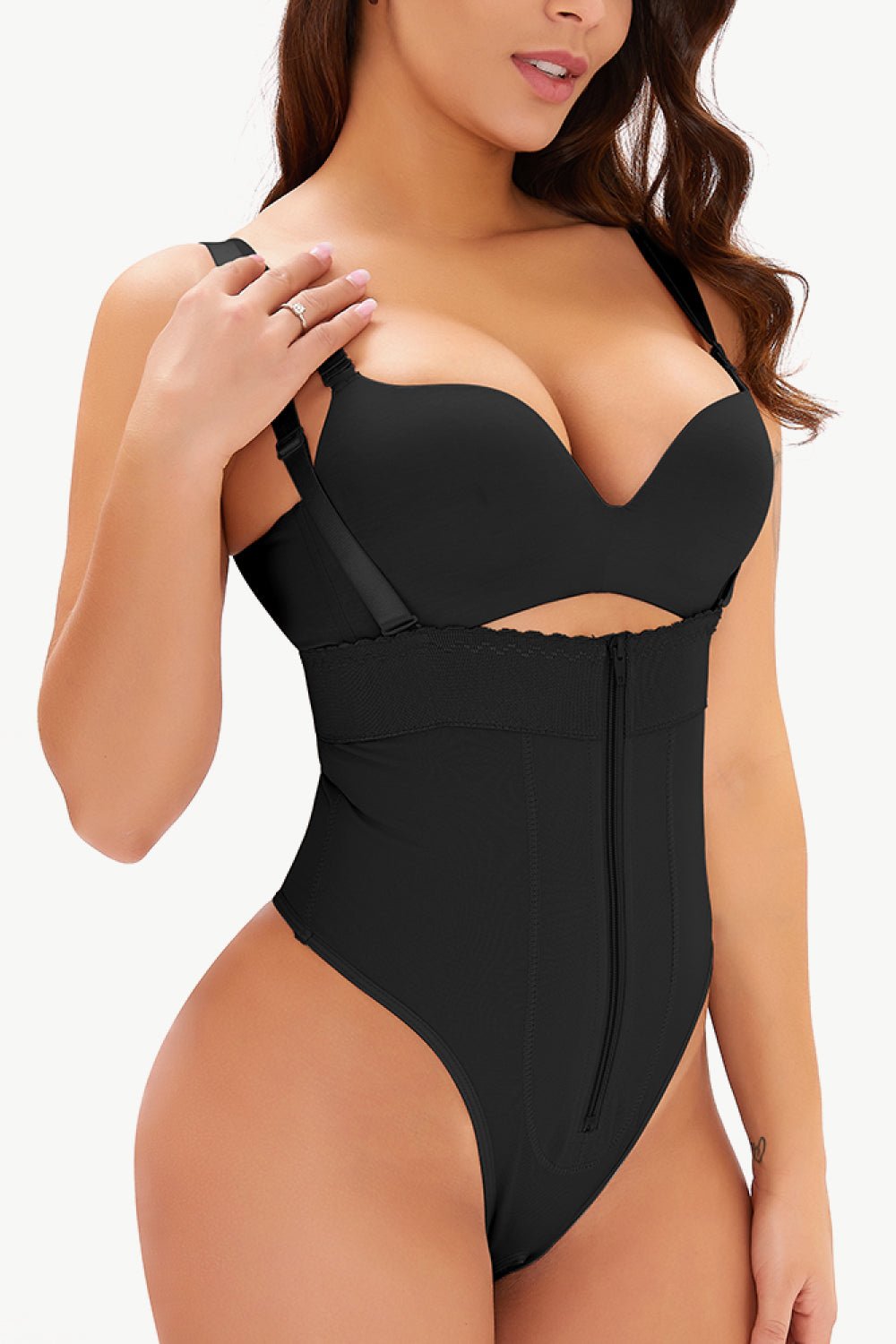 Full Size Adjustable Strap Zip-Up Shaping Bodysuit - DunbiBeauty, LLC