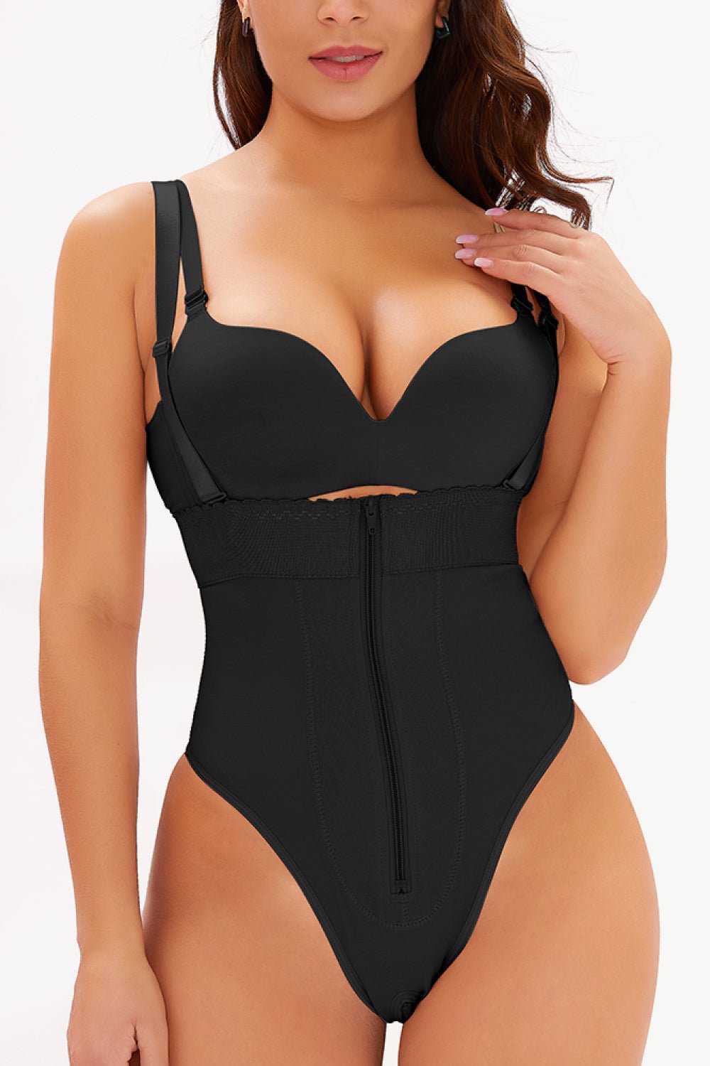 Full Size Adjustable Strap Zip-Up Shaping Bodysuit - DunbiBeauty, LLC