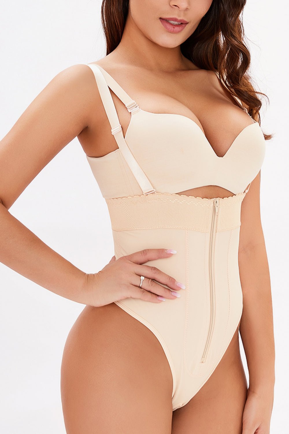 Full Size Adjustable Strap Zip-Up Shaping Bodysuit - DunbiBeauty, LLC