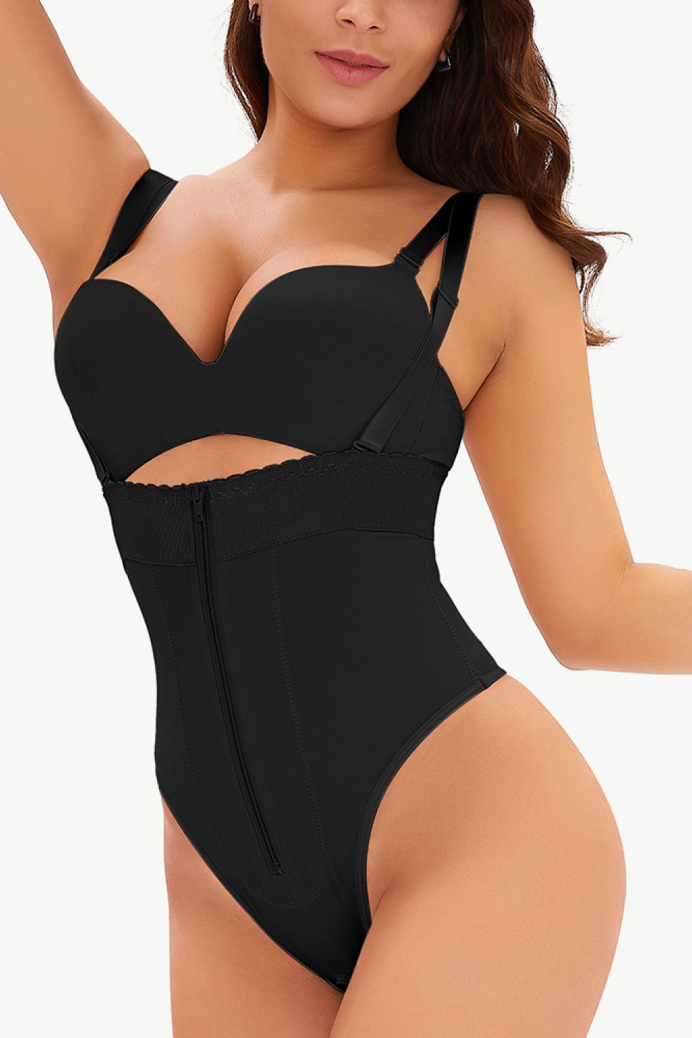 Full Size Adjustable Strap Zip-Up Shaping Bodysuit - DunbiBeauty, LLC