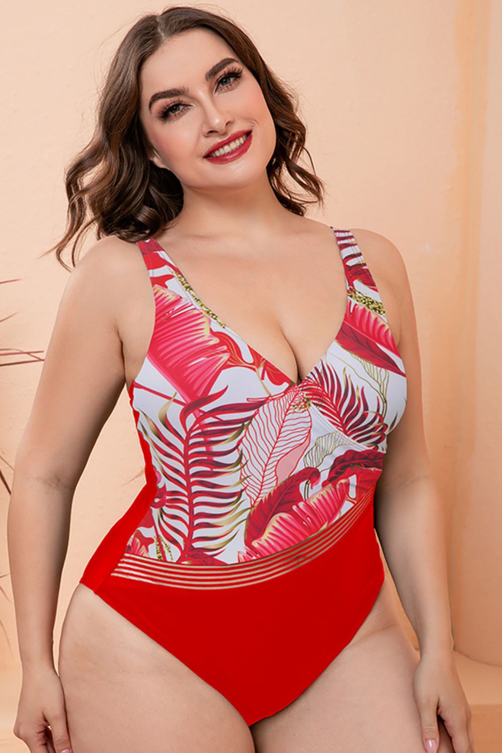 Full Size Two-Tone Plunge One-Piece Swimsuit - DunbiBeauty, LLC