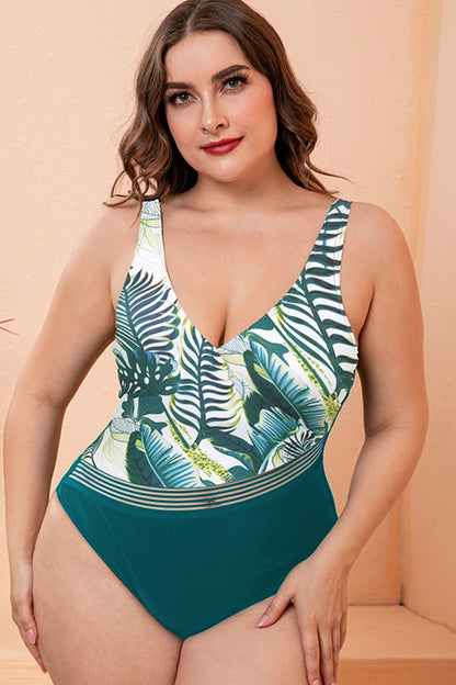 Full Size Two-Tone Plunge One-Piece Swimsuit - DunbiBeauty, LLC