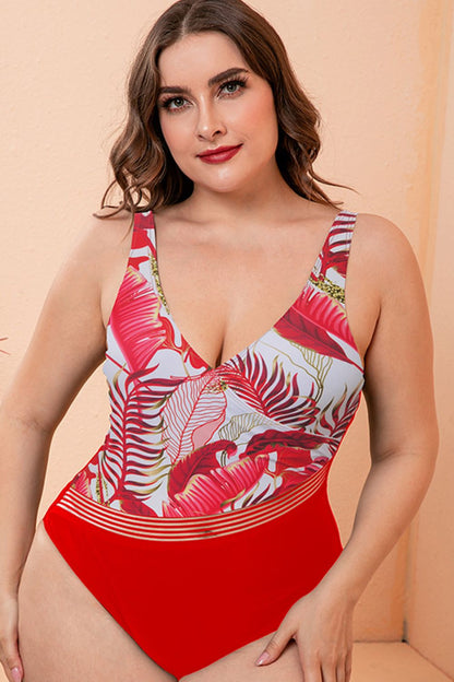 Full Size Two-Tone Plunge One-Piece Swimsuit - DunbiBeauty, LLC