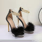 Furry High Heels with Rhinestone Chain - DunbiBeauty, LLC