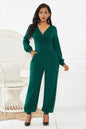 Gathered Detail Surplice Lantern Sleeve Jumpsuit - DunbiBeauty, LLC