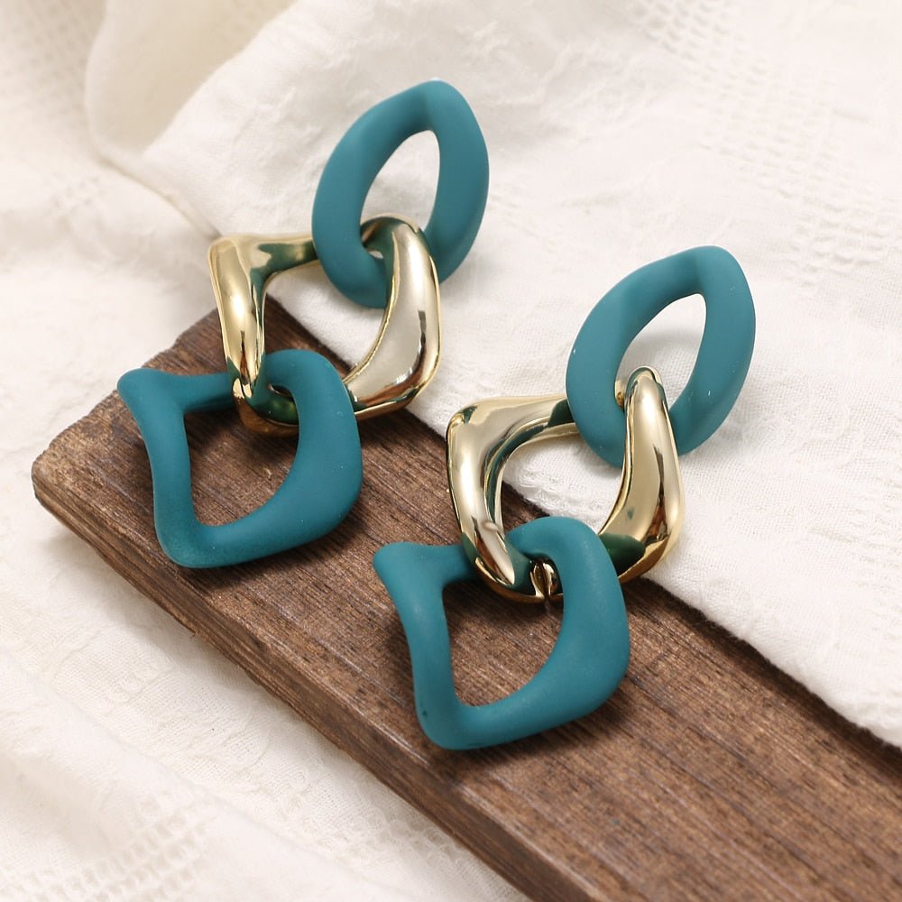 Geometric Acrylic Alloy Drop Earrings in Black and Turquoise - DunbiBeauty, LLC