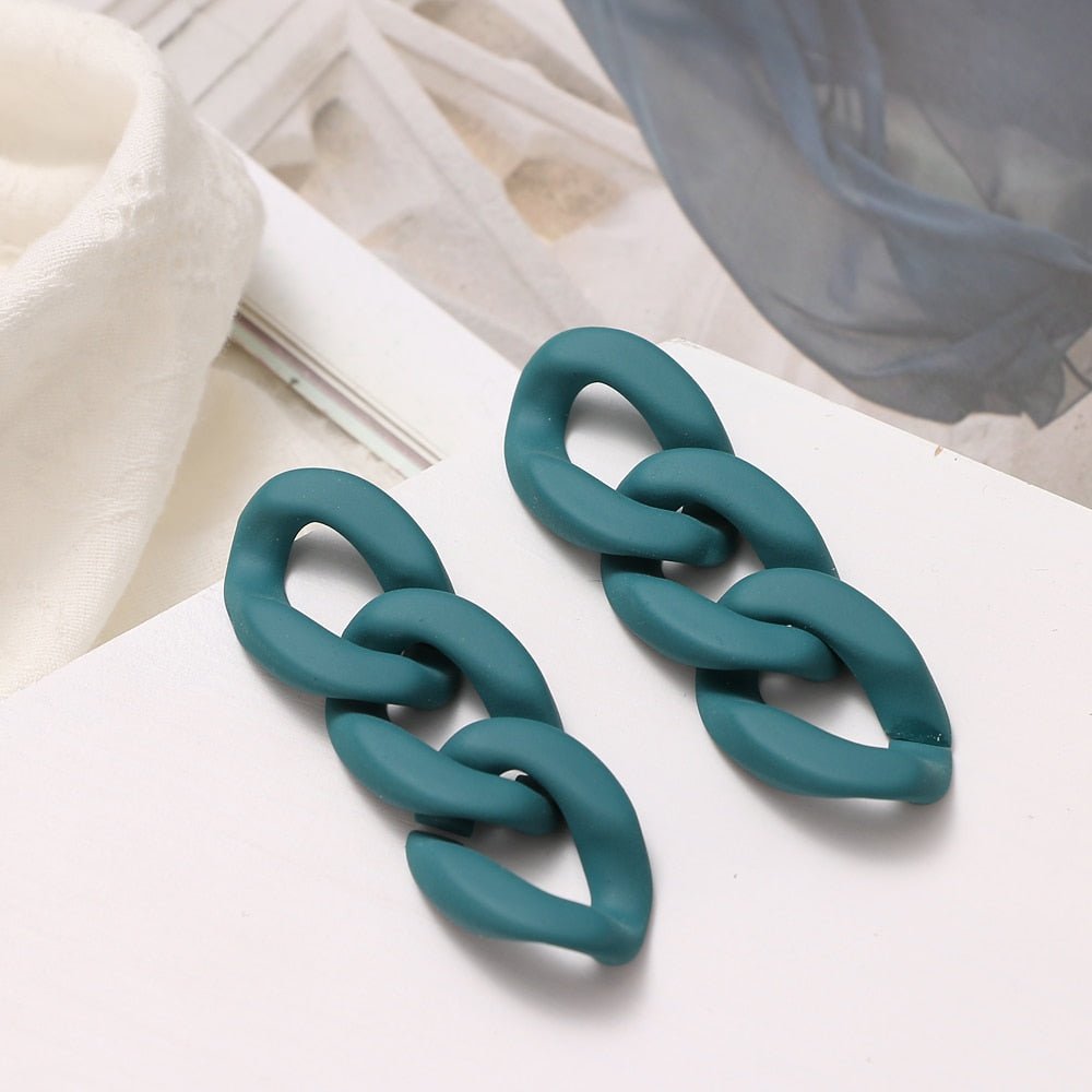 Geometric Acrylic Alloy Drop Earrings in Black and Turquoise - DunbiBeauty, LLC