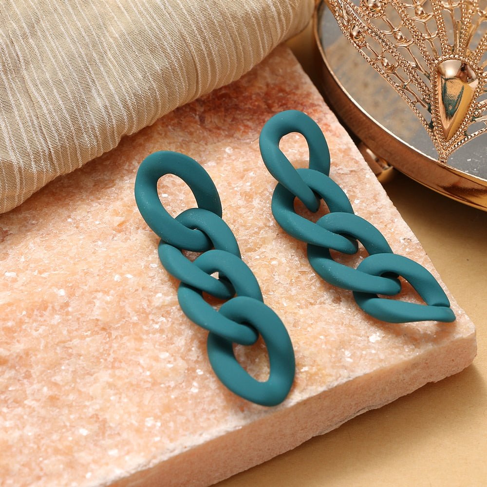 Geometric Acrylic Alloy Drop Earrings in Black and Turquoise - DunbiBeauty, LLC