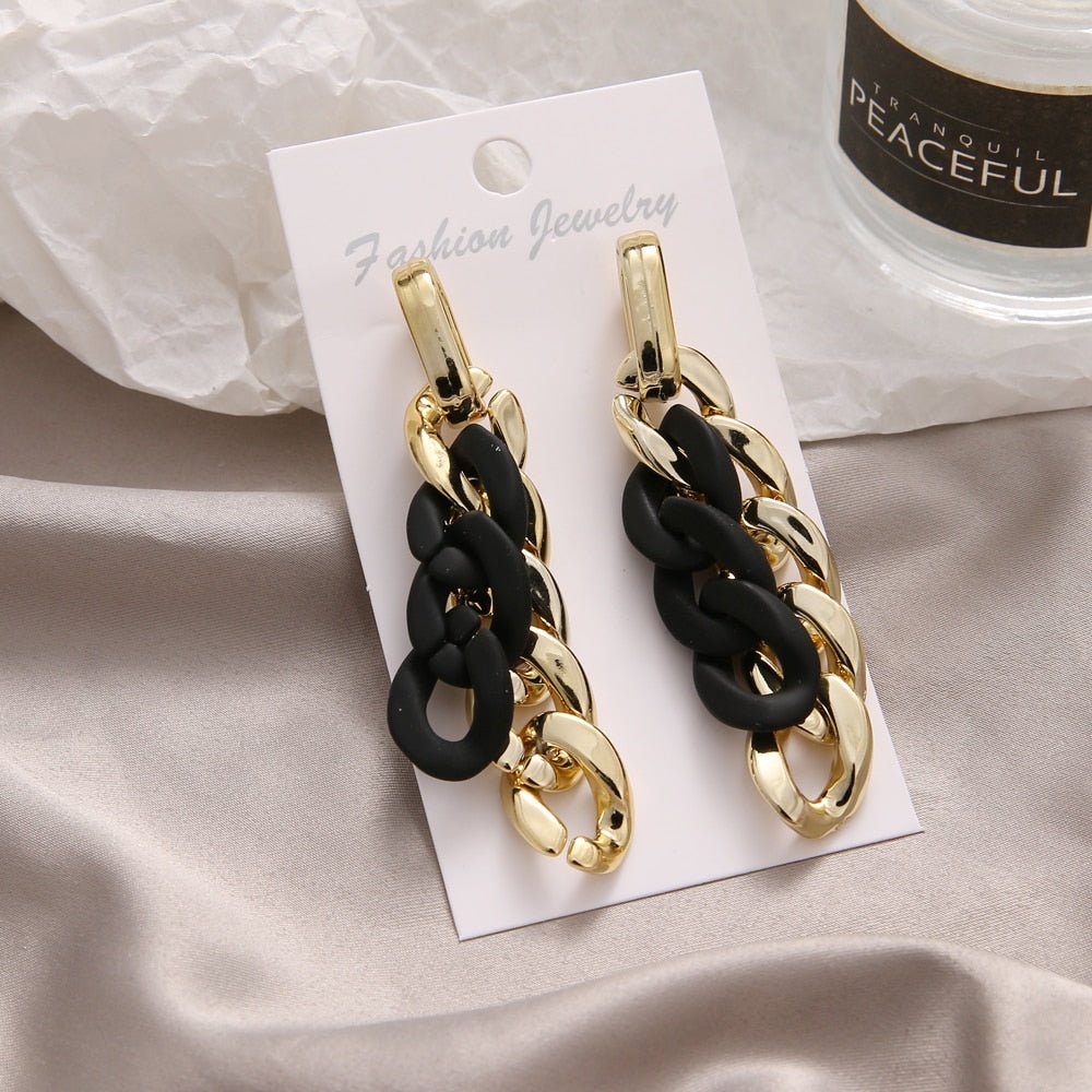 Geometric Acrylic Alloy Drop Earrings in Black and Turquoise - DunbiBeauty, LLC