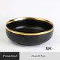 Gilt Rim Black Porcelain Dinner Plates Kitchen Dishes Ceramics Tableware Food Tray Rice Salad Noodles Bowl Cutlery Set - DunbiBeauty, LLC