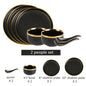 Gilt Rim Black Porcelain Dinner Plates Kitchen Dishes Ceramics Tableware Food Tray Rice Salad Noodles Bowl Cutlery Set - DunbiBeauty, LLC