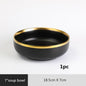 Gilt Rim Black Porcelain Dinner Plates Kitchen Dishes Ceramics Tableware Food Tray Rice Salad Noodles Bowl Cutlery Set - DunbiBeauty, LLC