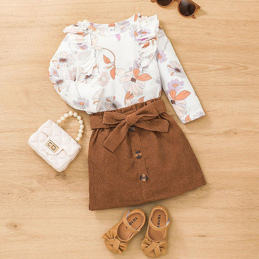 Girl's 2 Piece Fall Theme Shirt and Skirt Set - DunbiBeauty, LLC