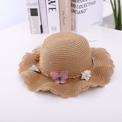 Girl's Butterfly Theme Straw Hat with Matching Bag (Sold Separately) - DunbiBeauty, LLC