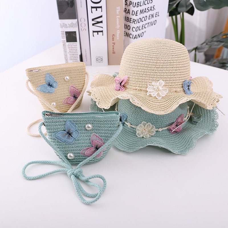 Girl's Butterfly Theme Straw Hat with Matching Bag (Sold Separately) - DunbiBeauty, LLC