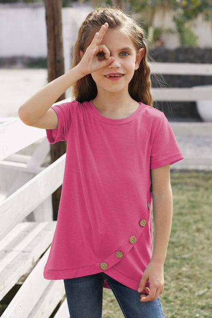 Girls Buttoned Tulip Hem T-Shirt - DunbiBeauty, LLC