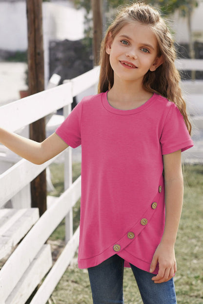 Girls Buttoned Tulip Hem T-Shirt - DunbiBeauty, LLC