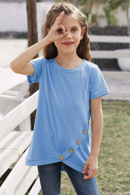 Girls Buttoned Tulip Hem T-Shirt - DunbiBeauty, LLC