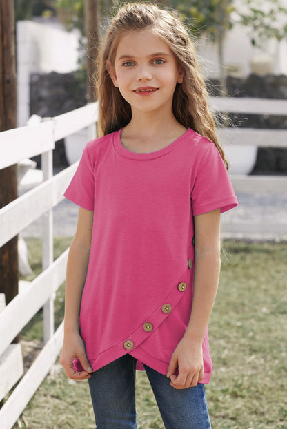 Girls Buttoned Tulip Hem T-Shirt - DunbiBeauty, LLC