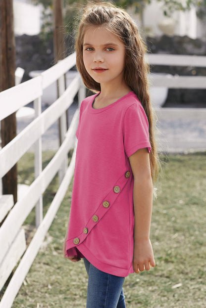 Girls Buttoned Tulip Hem T-Shirt - DunbiBeauty, LLC