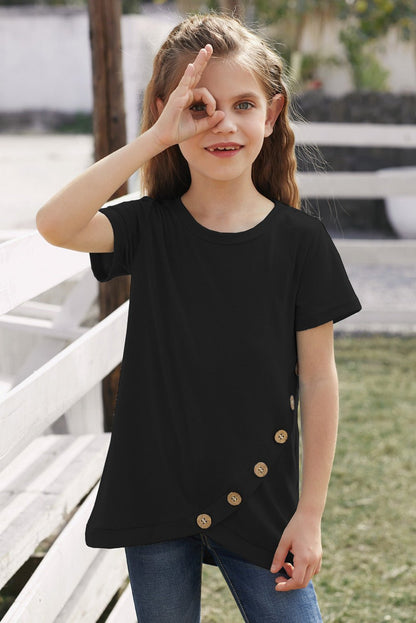 Girls Buttoned Tulip Hem T-Shirt - DunbiBeauty, LLC