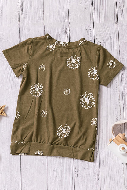 Girls Dandelion Print Round Neck Tee - DunbiBeauty, LLC