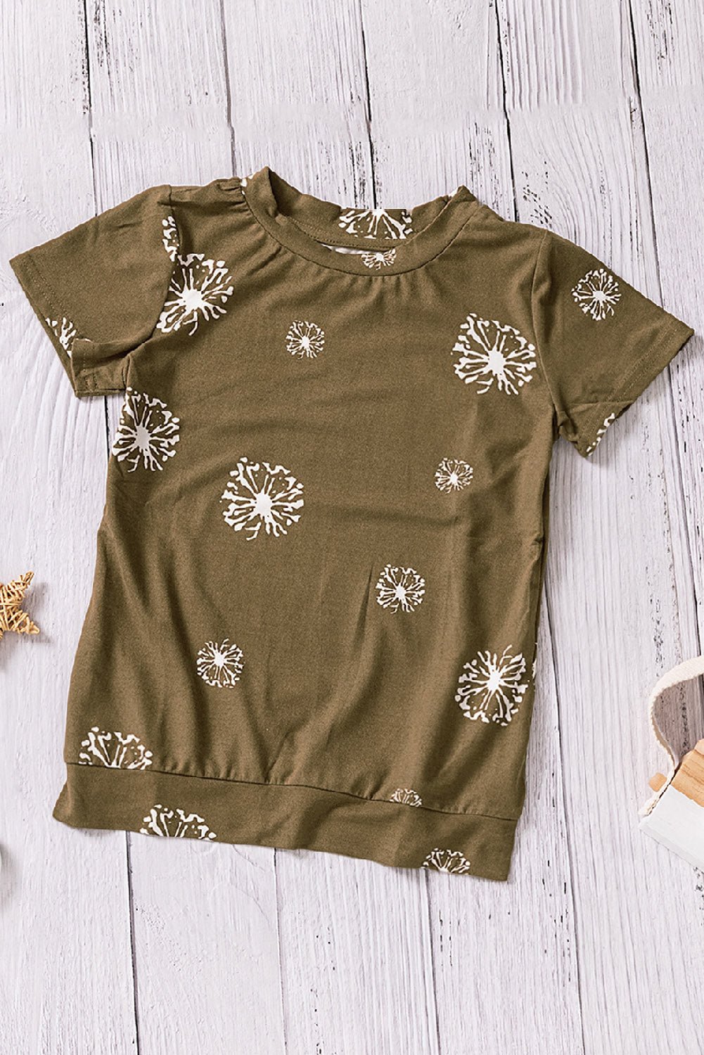 Girls Dandelion Print Round Neck Tee - DunbiBeauty, LLC