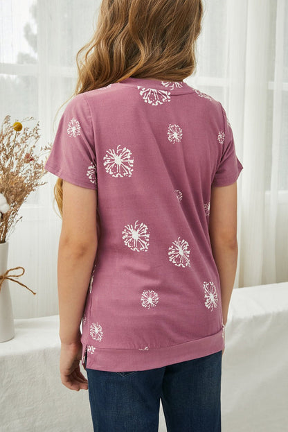 Girls Dandelion Print Round Neck Tee - DunbiBeauty, LLC