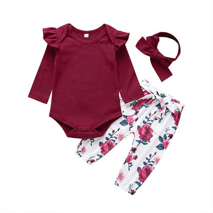 Girl's Floral 3 Piece Romper Pants and Headband Set - DunbiBeauty, LLC