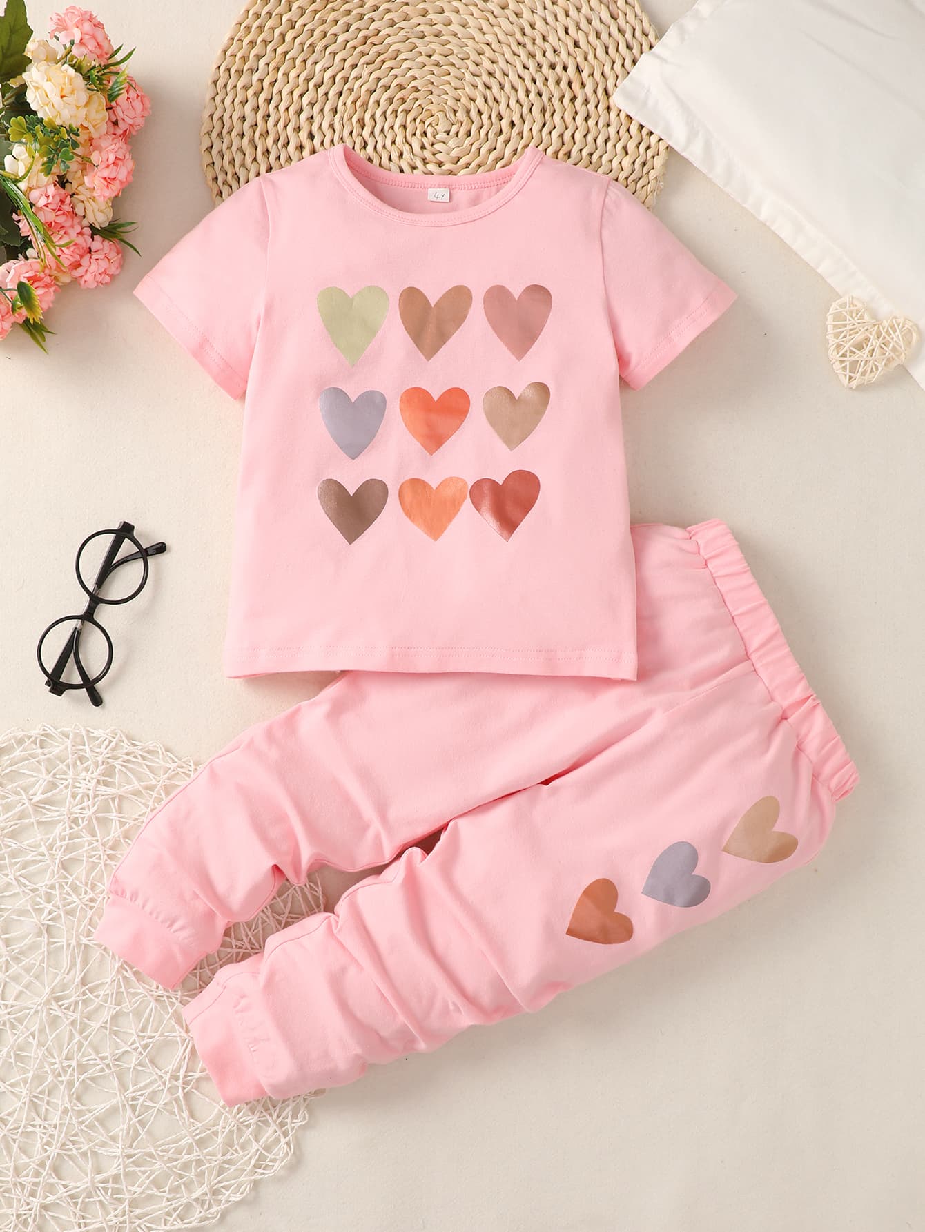 Girls Heart Print T-Shirt and Joggers Set - DunbiBeauty, LLC