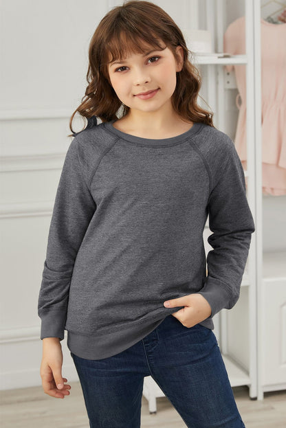 Girls Raglan Sleeve Ribbed Trim Sweatshirt - DunbiBeauty, LLC