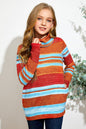 Girls Striped Cowl Neck Top with Pockets - DunbiBeauty, LLC