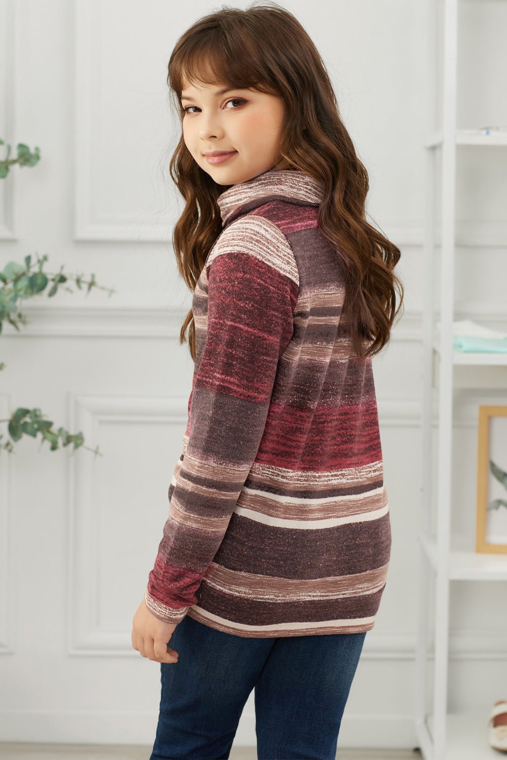 Girls Striped Cowl Neck Top with Pockets - DunbiBeauty, LLC