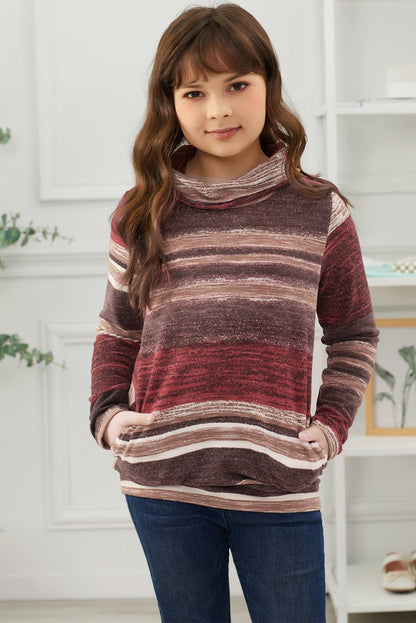 Girls Striped Cowl Neck Top with Pockets - DunbiBeauty, LLC