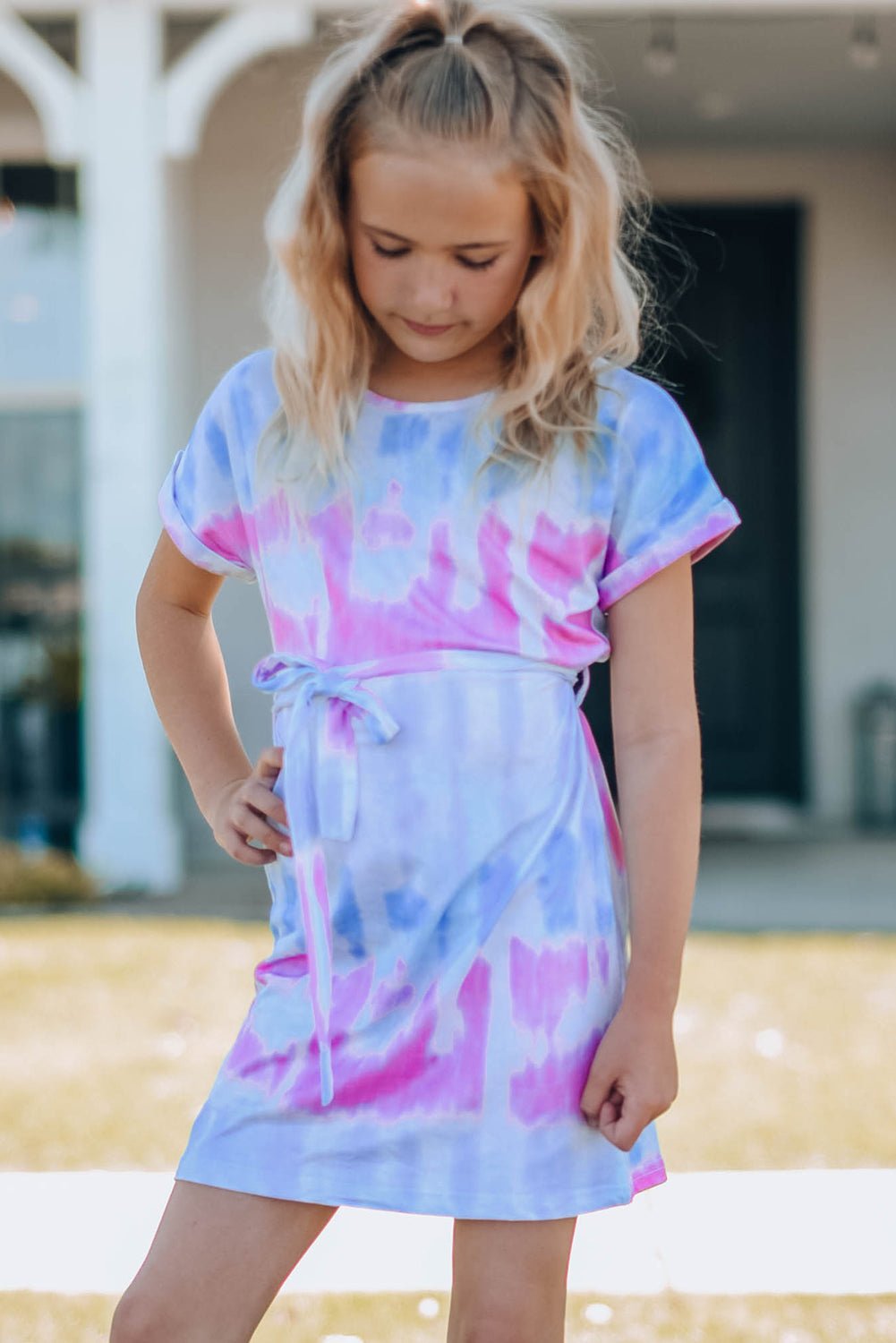 Girls Tie-Dye Belted T-Shirt Dress - DunbiBeauty, LLC