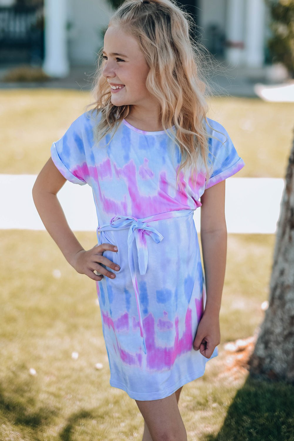 Girls Tie-Dye Belted T-Shirt Dress - DunbiBeauty, LLC