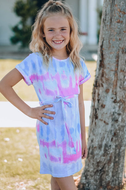 Girls Tie-Dye Belted T-Shirt Dress - DunbiBeauty, LLC