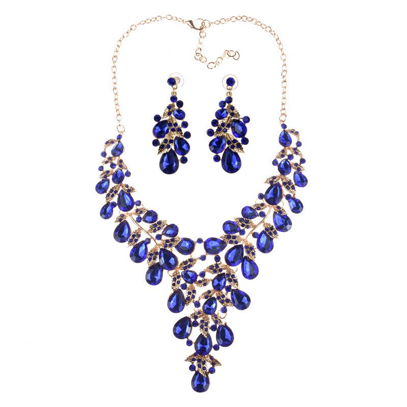 Glam Fashion Water Droplets Crystal Alloy Plating Earrings Necklace Jewelry Set - DunbiBeauty, LLC