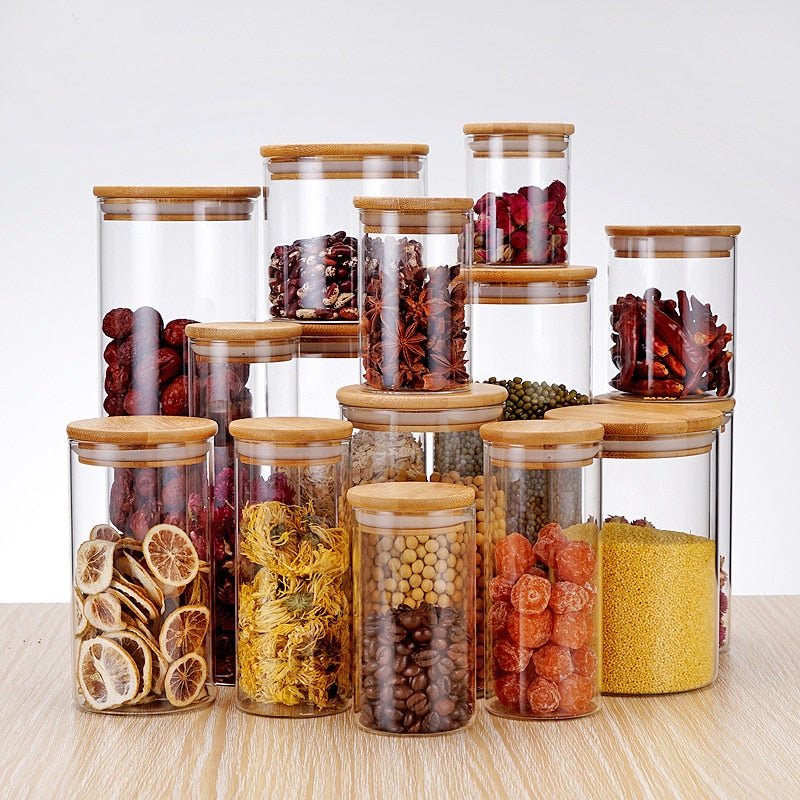 Glass Jar With Lid Cookie Kitchen Storage Jars And Lids Mason Candy Spices Glass Container Wholesale Condiments Organizer - DunbiBeauty, LLC