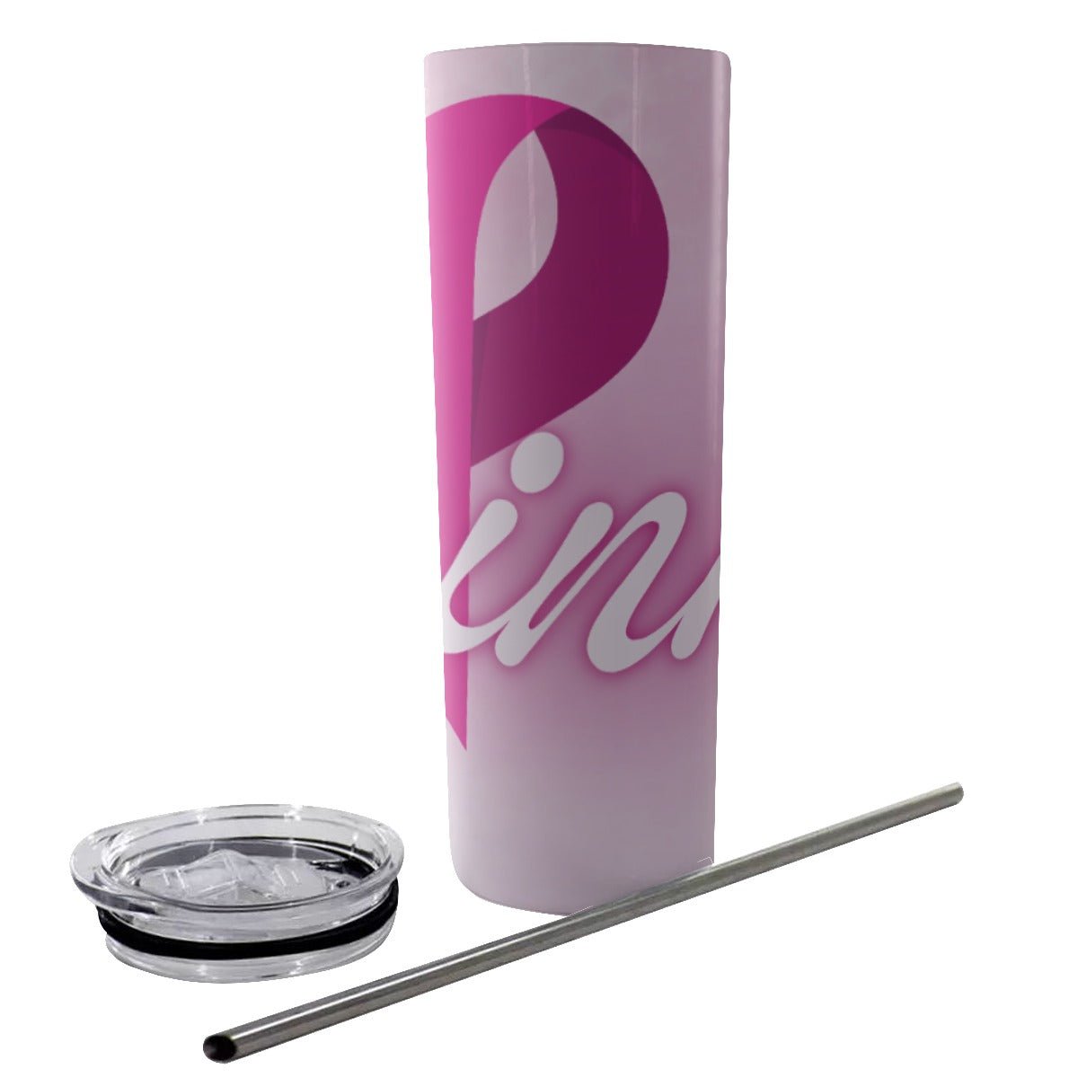 Glitter Tumbler With Stainless Steel Straw 20oz Pink Breast Cancer Awareness (Designed by Dunbi) - DunbiBeauty, LLC