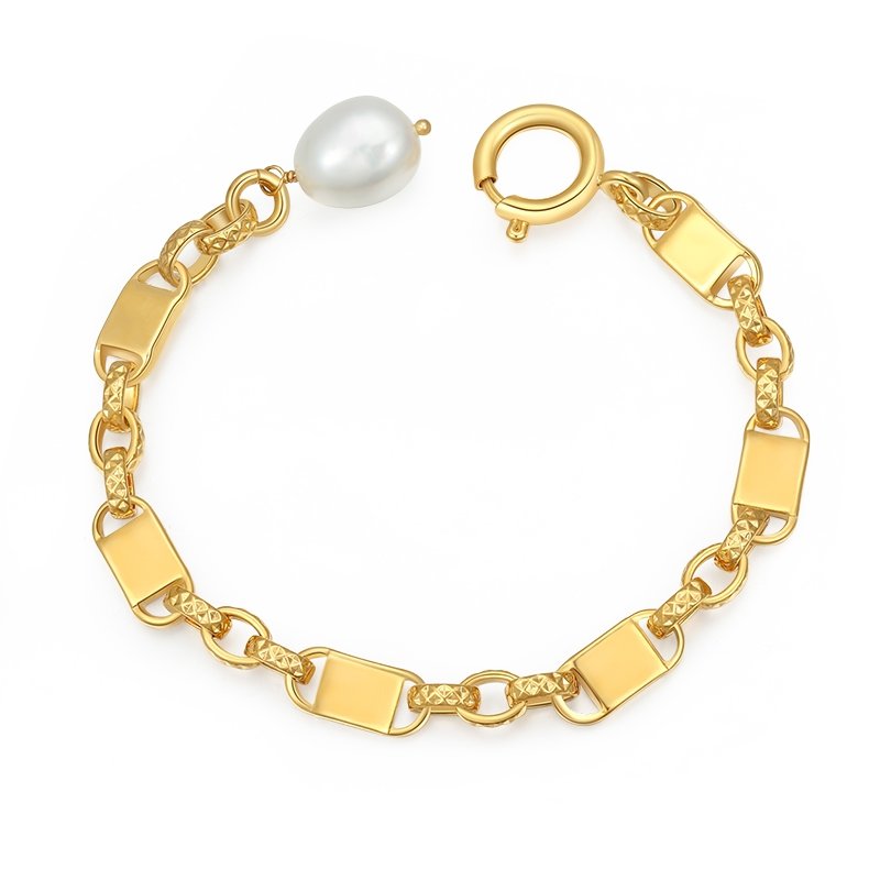 Gold Natural Freshwater Pearl Link Bracelet - DunbiBeauty, LLC