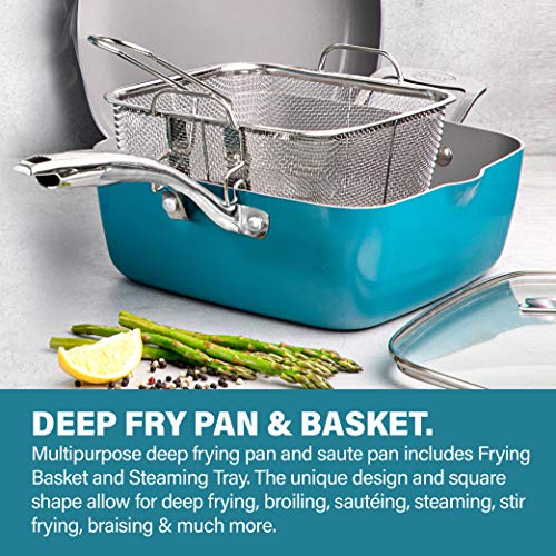 Gotham Steel Aqua Blue 20 Piece Pots & Pans Set, Nonstick Ceramic Cookware Set + Bakeware Set - Frying Pans, Stock Pots, Deep Fry Pan, Cookie Sheet & Baking Pans, Stay Cool Handles, 100% PFOA Free - DunbiBeauty, LLC