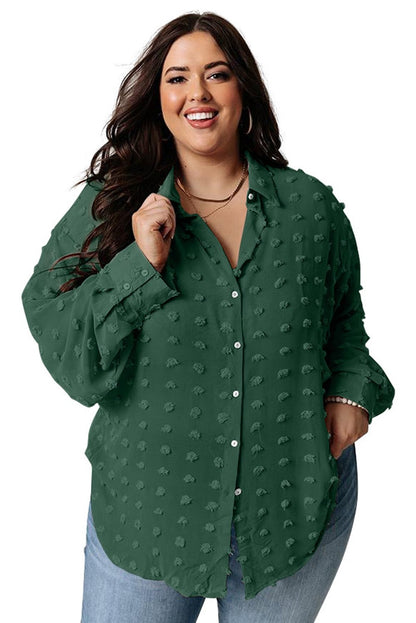 Green Swiss Dot Textured Plus Size Shirt - DunbiBeauty, LLC