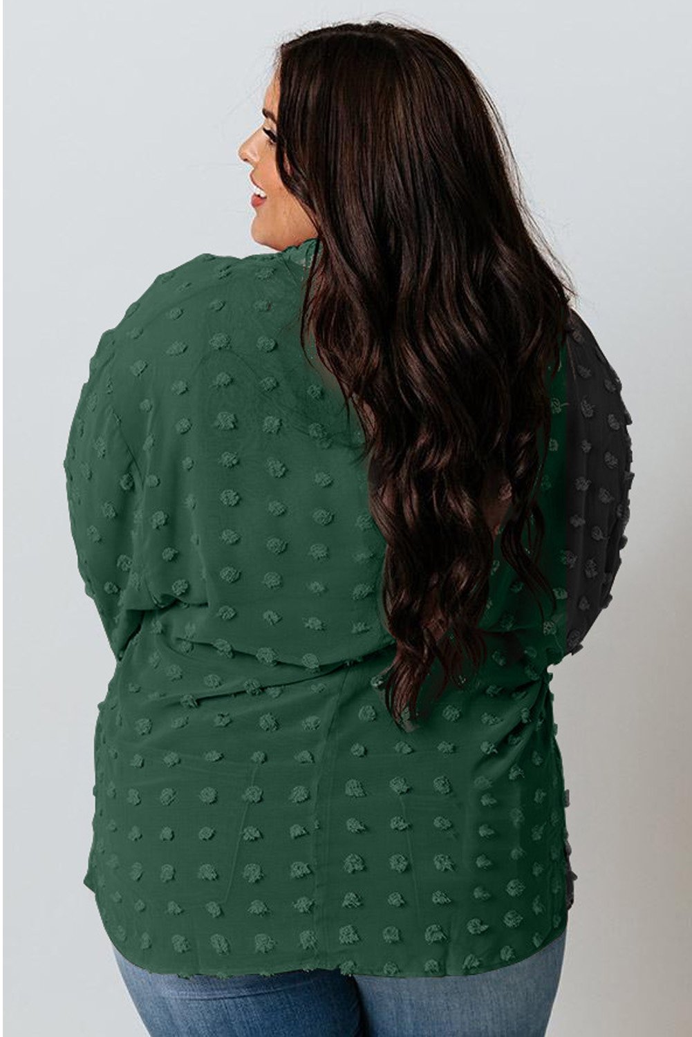 Green Swiss Dot Textured Plus Size Shirt - DunbiBeauty, LLC