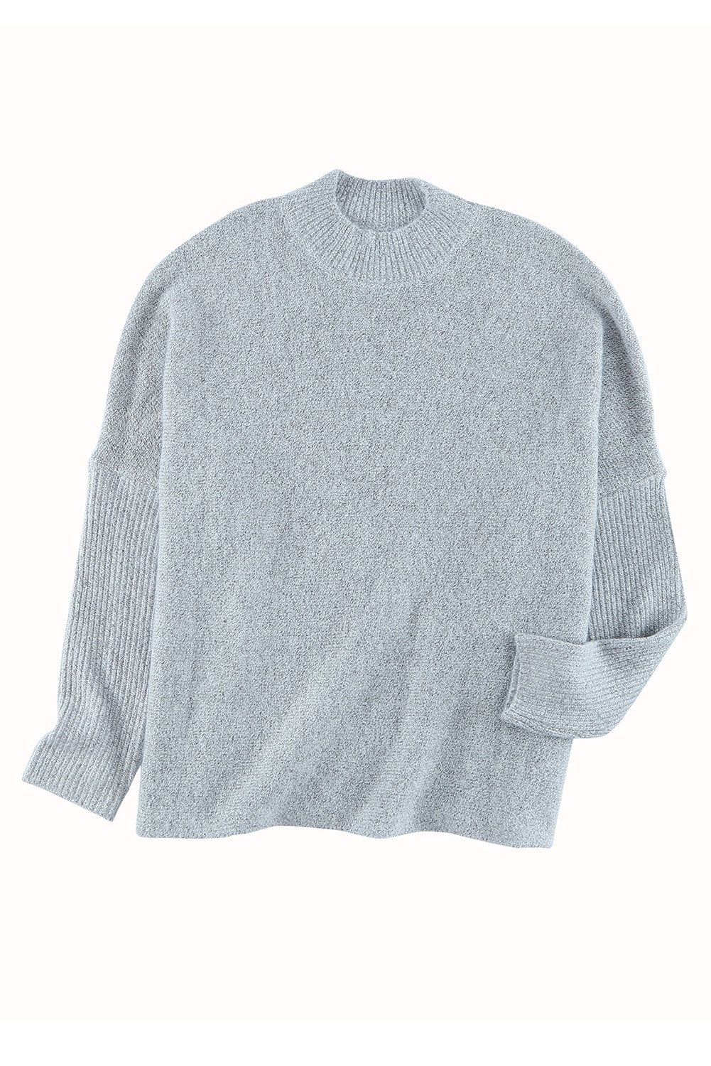 Grey High Neck Oversized Sweater With Slits - DunbiBeauty, LLC