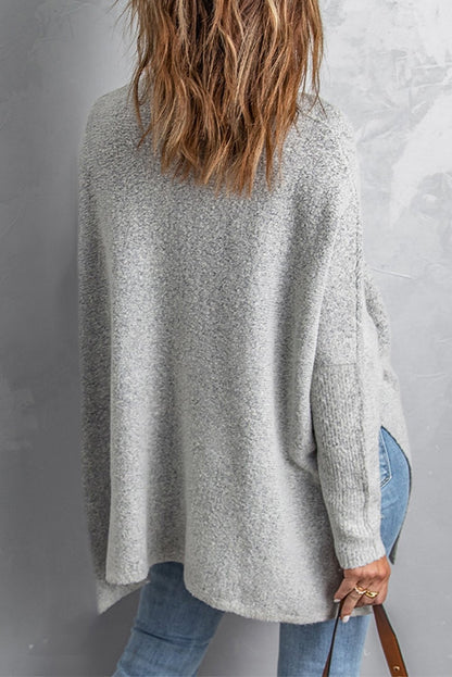 Grey High Neck Oversized Sweater With Slits - DunbiBeauty, LLC