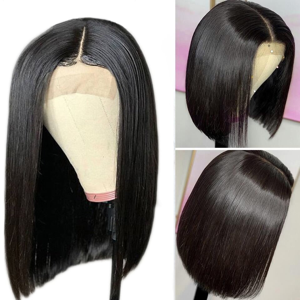 HairUGo 13*1 T Part Lace Wigs 4x4 Lace Closure Short Bob Wig Pre Plucked Brazilian Remy Straight Bob Human Hair Wigs For Women - DunbiBeauty, LLC