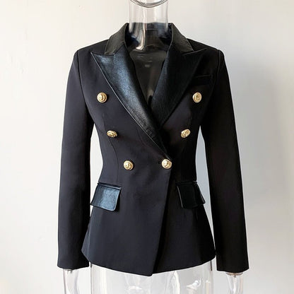 HarleyFashion Women's PU Leather Collar Blazer - DunbiBeauty, LLC